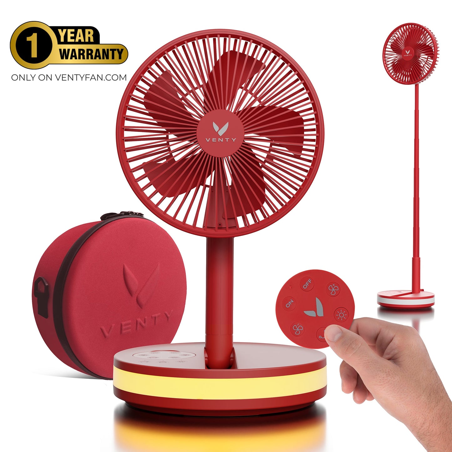 Red foldable fan with accessories