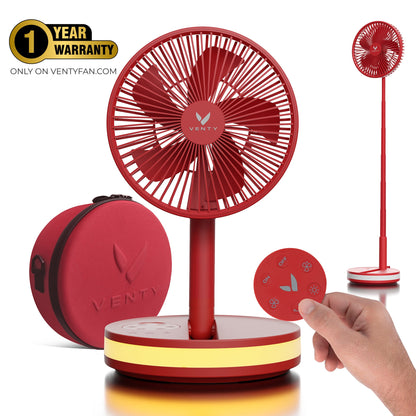 Red foldable fan with accessories