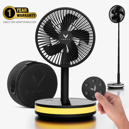 Black foldable fan with carry case and remote