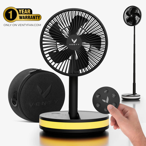Black foldable fan with carry case and remote