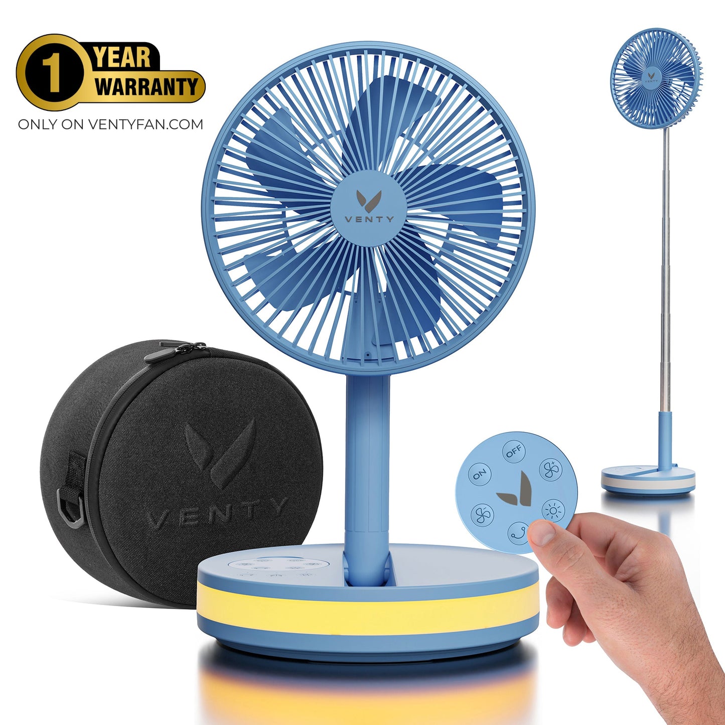 Blue foldable fan with accessories