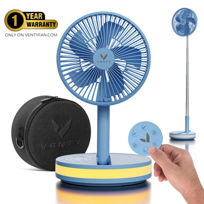 Blue foldable fan with accessories