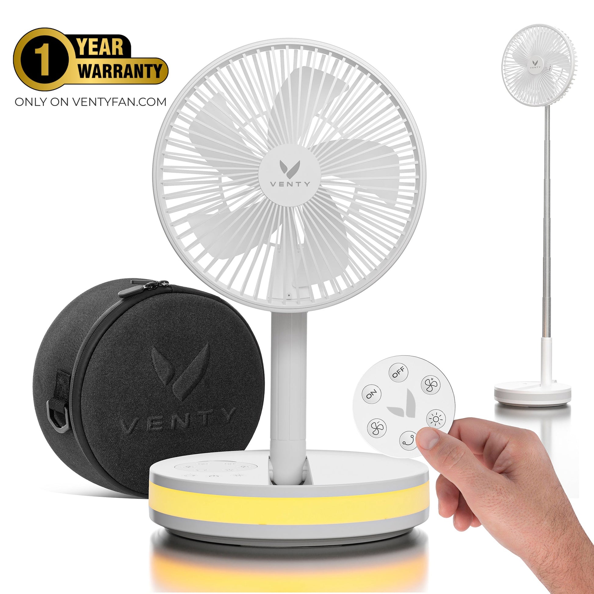 White foldable fan with accessories