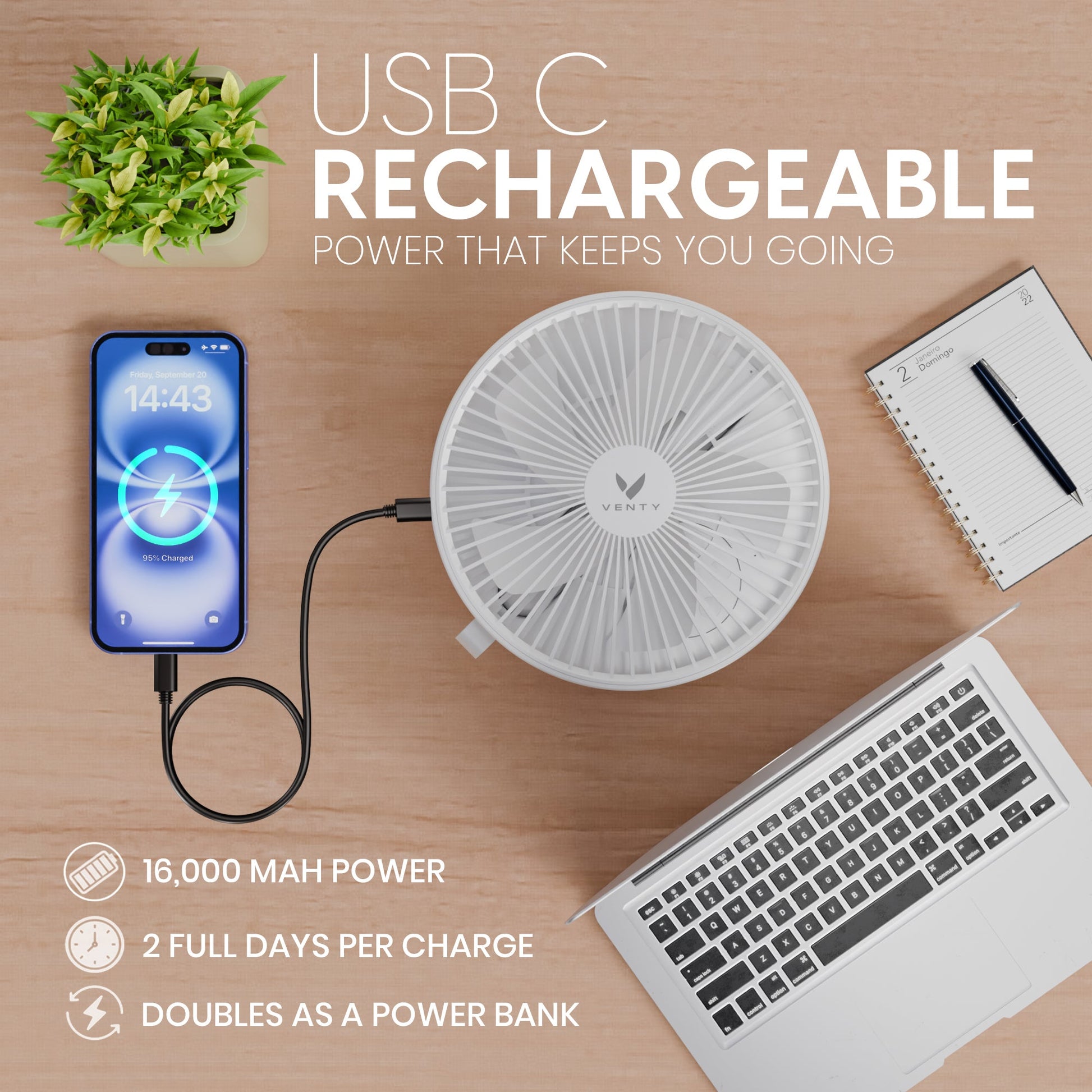 White fan on desk