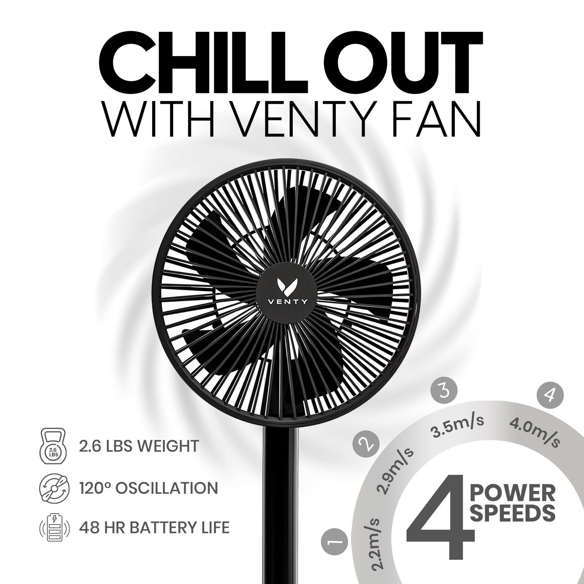 Black fan extended on table