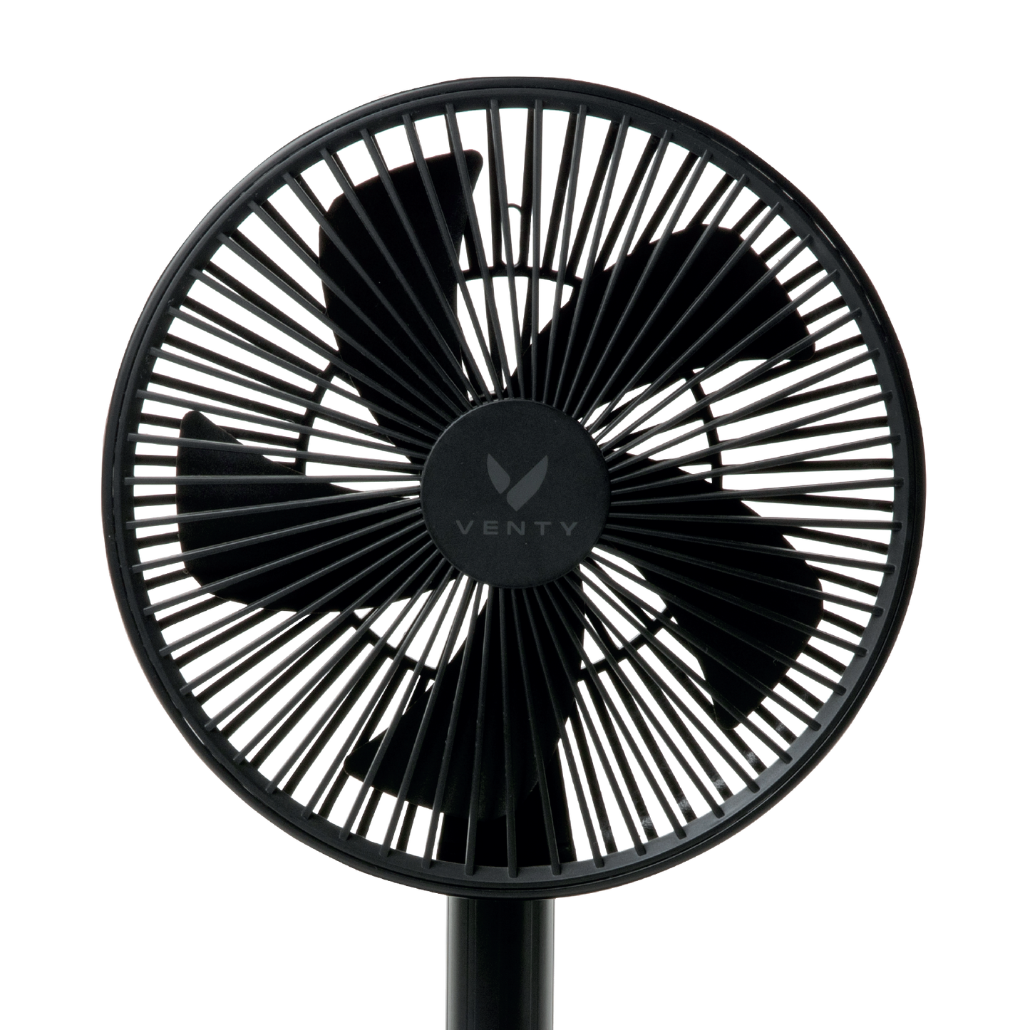 Black portable fan, front view