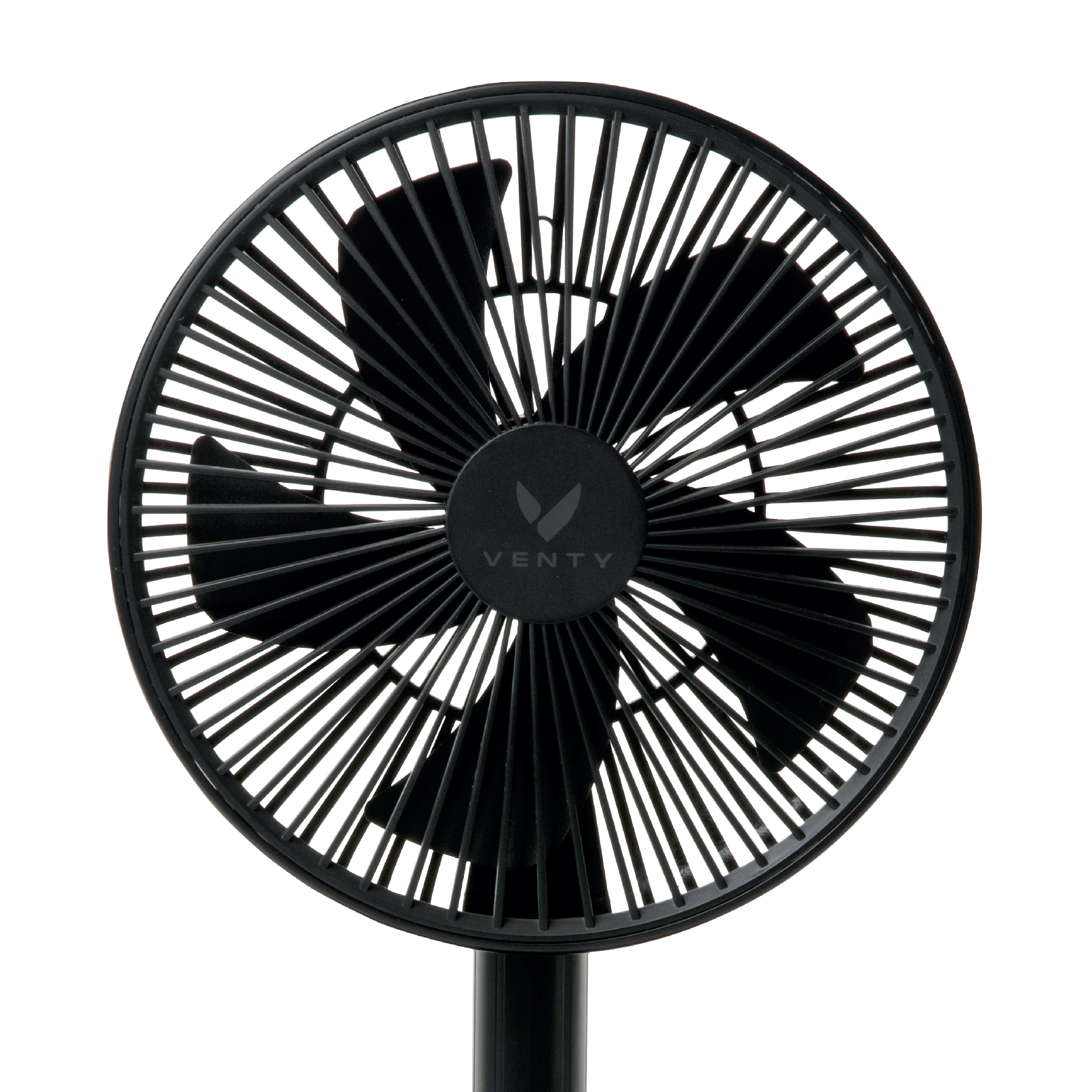 Black portable fan, front view